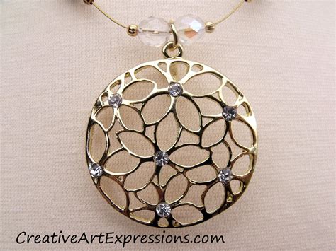 Creative Art Expressions Handmade Gold Black And Crystal Necklace Jewelry