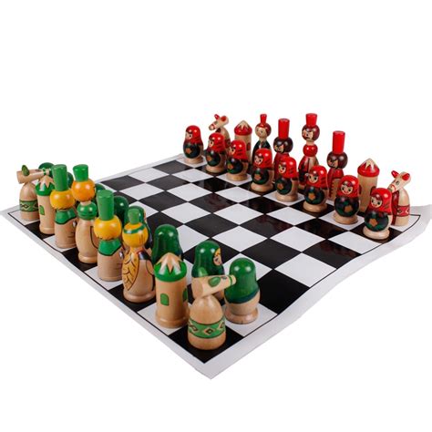 315315cm Wooden Chess Set Colorful Wooden Carton Chess Set For Kids