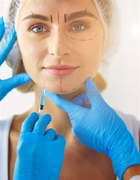 Premium Photo Beautiful Woman Face Near Doctor With Syringe