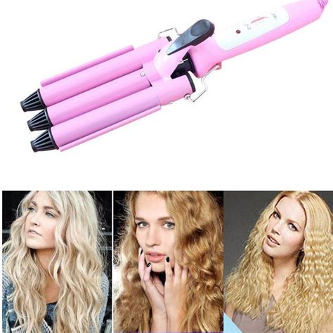 Professional Beach Wave Curling Iron Tongs Pink Cone Head Ceramic