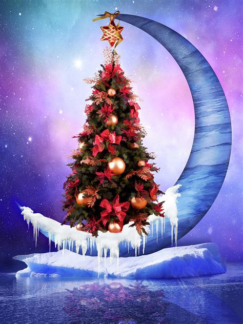 Frozen Moon With Christmas Tree Digital Art By Mihaela Pater Pixels