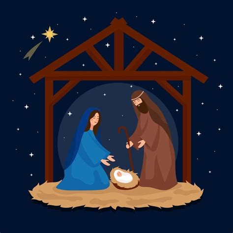 Flat Design Nativity Scene Wallpaper Vector Free Download