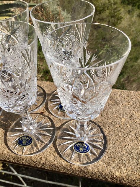 Eight Bohemian Czech Crystal Glasses Set Lead Crystal Wine Etsy