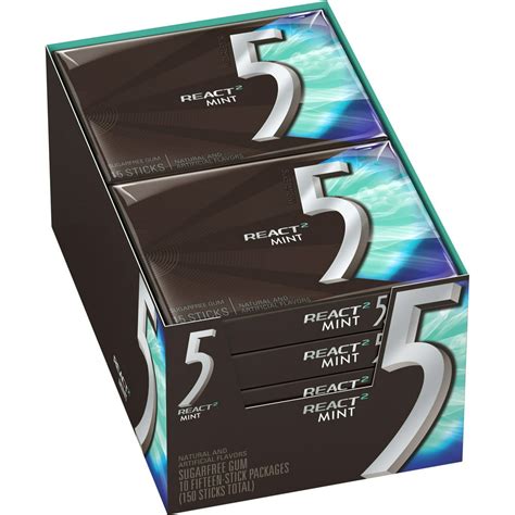 5 gum react mint sugar free chewing gum 15 pieces 10 pack new