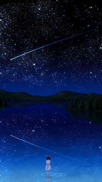 Anime Night Sky Stars Lake Landscape Scenery 4k