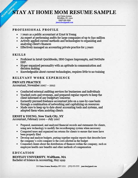 Stay At Home Mom Resume Template