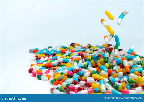 Selective Focus On Pile Of Antibiotic Capsule Pills Colorful