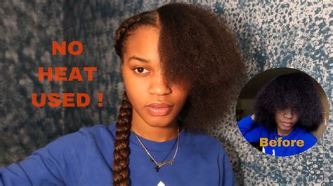 The advantage to starting out with blown out hair is that your twist out will be less frizzy and your hair will show more length. Two braids on blown out natural hair. No heat (with weave ...