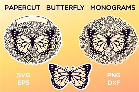 Download Papercut Butterfly Monograms III| 3 SVG cut files (554968 ...