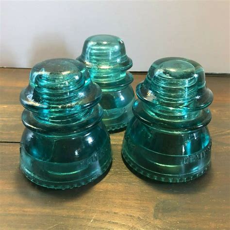 Antique Glass Insulators Hemingray 42 Aqua Glass Insulator Lot Of 3 Teal Blue Hemingray Glass