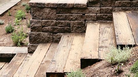 Recycled Railroad Tie Stairs And Allan Block Wall Youtube