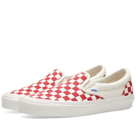 Vans Vault Og Classic Slip On Lx White And Red Checkerboard End Us