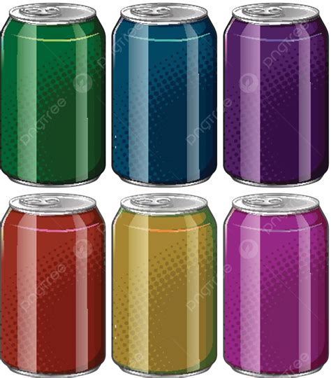 Aluminum Cans In Six Different Colors Tin Art Beverage Vector Tin Art Beverage Png And Vector