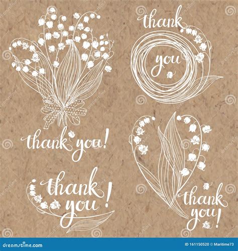 Thank You Cards With Lilies Of The Valley Floral Vector Illustration