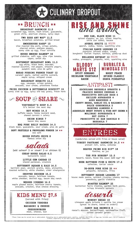 Culinary Dropout#TAB# menu in Tucson, Arizona, USA