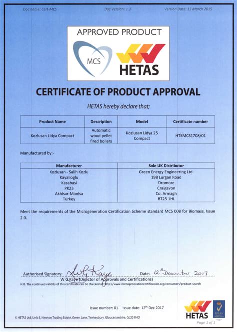 Mcs Product Certification Green Energy Engineering Ltd