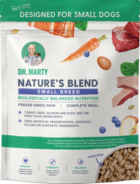 We now have 1 and a half bags left with no use for them. Dr. Marty Nature's Blend Small Breed Freeze Dried Raw Dog ...