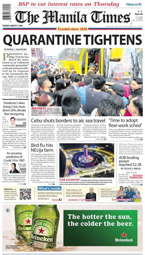 Today’s Front Page March 17 2020 The Manila Times