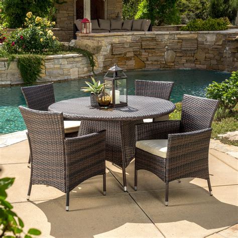 Madison Wicker 5 Piece Round Patio Dining Set With Cushions Brown Ebay