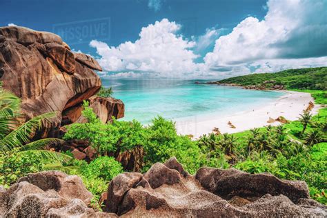 Multi Panorama View Of Most Spectacular Tropical Beach Grande Anse On