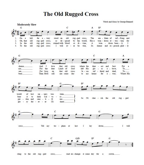 The Old Rugged Cross E Flat Instrument Sheet Music Lead Sheet With