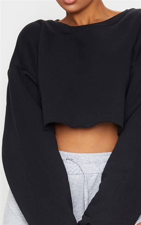 Black Ultimate Cropped Sweatshirt Tops Prettylittlething