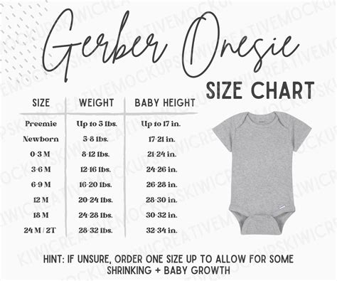 Gerber Onesie Size Chart Cute Baby Size Chart Infant Etsy Australia