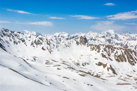 Snow Capped Peaks Caucasus Mountains View From The Muhu Pass Stock
