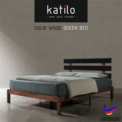 Kira Solid Wood Bed Queen Bed Single Bed Bed Frame Katil Kayu Katil Queen Katil