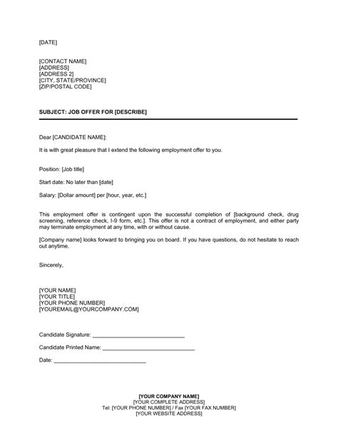 Job Offer Letter Simple Template By Business In A Box