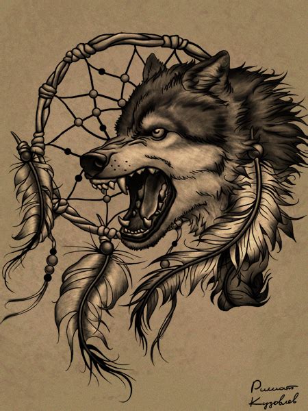 Wolf Dreamcatcher Tattoo Wolf Drawing Tattoo Wolf Tattoo Design