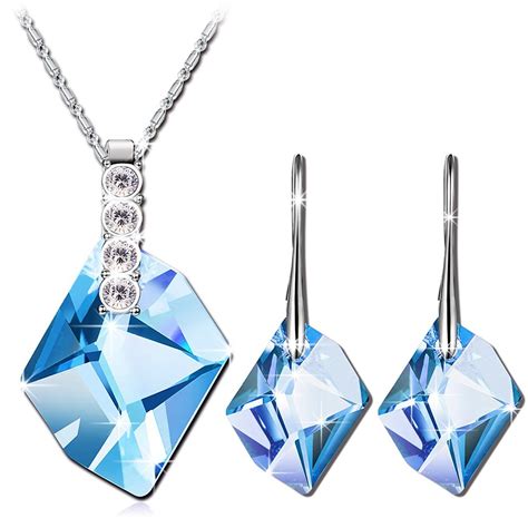 Qianse Aurora Jewelry Set Made With Blue Swarovski Crystal Pendant