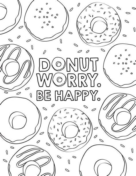 Dont Worry Be Happy Donut Coloring Pages » Printable Coloring Pages For Kids | Birthday coloring