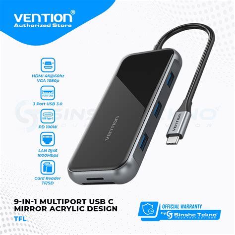 Jual Vention Multiport Usb Type C Mirror Acrylic Surface Hdmi VGA Card Reader Aux Power Delivery
