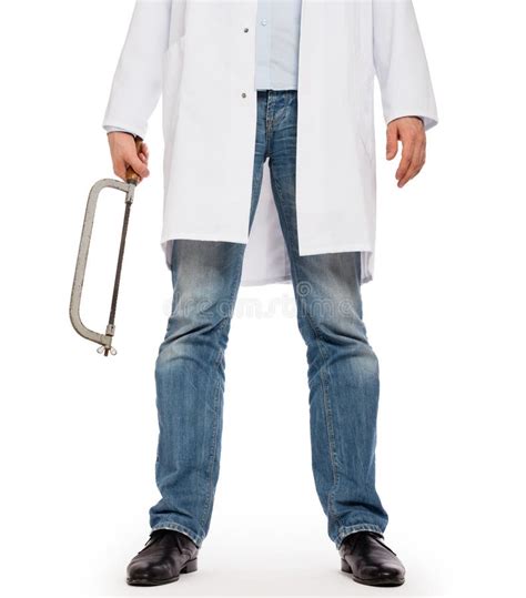 Crazy Doctor Is Holding A Big Saw In His Hands Stock Photo Image Of
