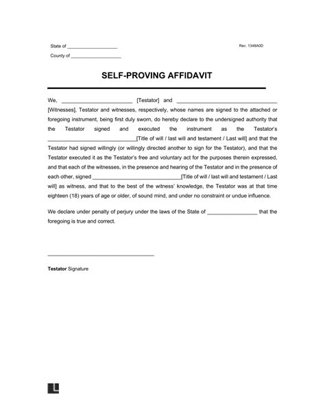Free Self Proving Affidavit Form PDF Word
