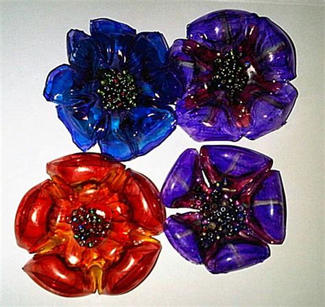 Flowers Made From The Bottom Of Plastic Soda Bottles With Glass Beads