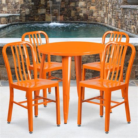 Flash Furniture 5 Piece Round Metal Table Set In Orange Nfm