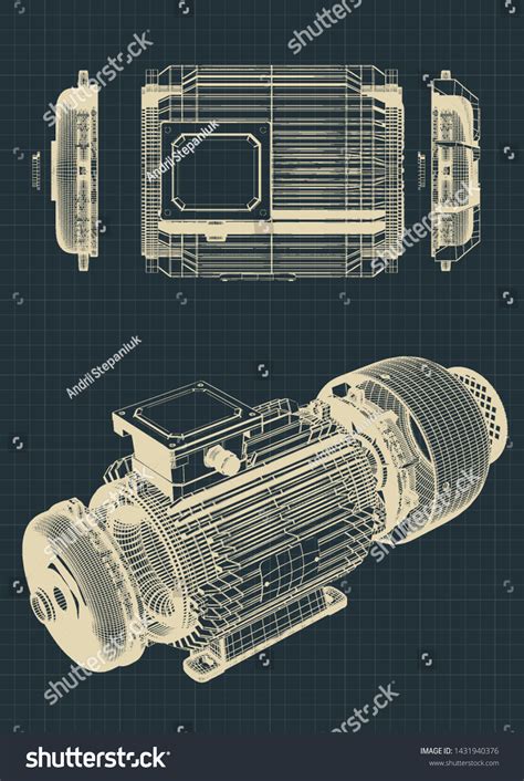 Stylized Electric Motor Drawings Vector Illustration Stock Vector