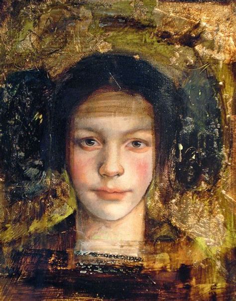 An Oil Painting Of A Woman S Face In Brown And Yellow Tones With Black Hair