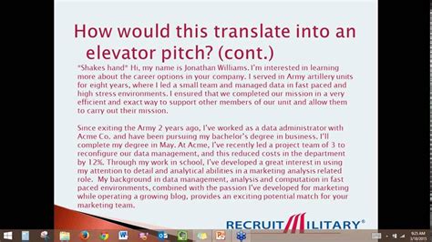 Hiring managers and potential interviewers have certain expectations when it comes to the letter's. How to Craft an Effective Elevator Pitch as Military ...