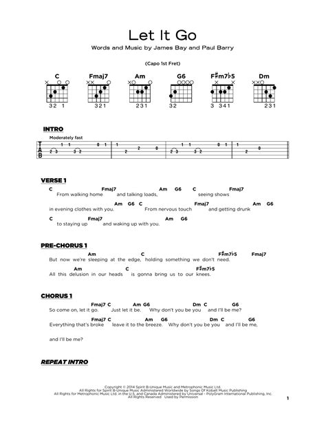 Let It Go Sheet Music James Bay Really Easy Guitar