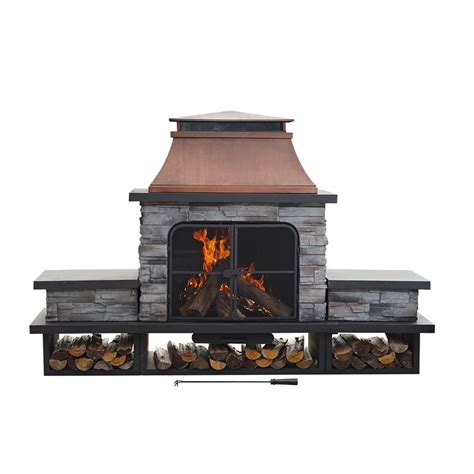 Shop Sunjoy Black Steel Outdoor Wood Burning Fireplace At