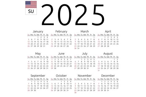 Calendar 2025 English Sunday Creative Illustrator Templates