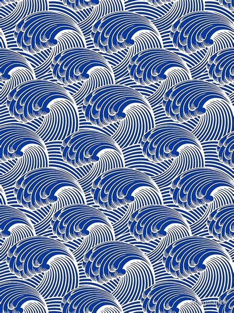 Vintage Japanese Waves Cobalt Blue And White Canvas Print For Sale