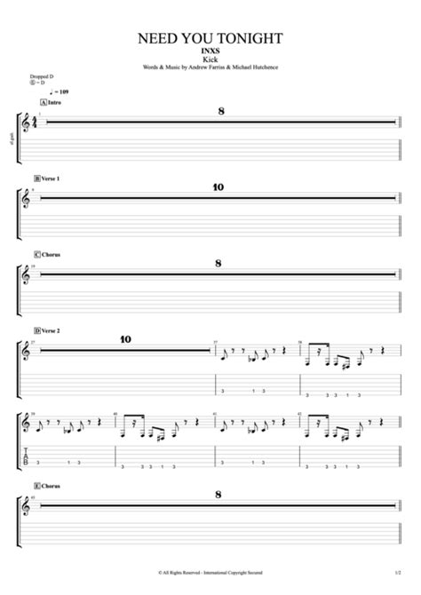 Need You Tonight Tab By Inxs Guitar Pro Full Score Mysongbook
