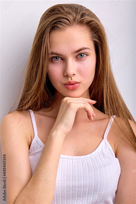 Awesome Caucasian Female With Natural Long Brown Hair Posing At Camera