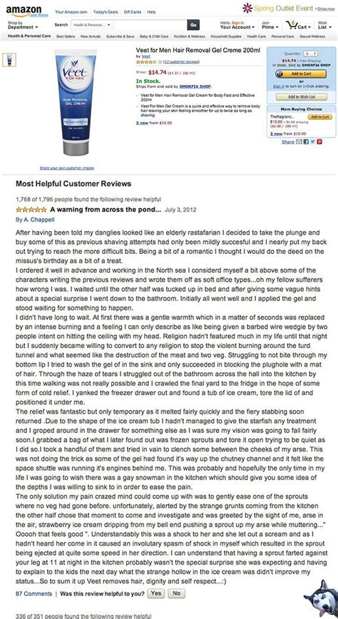 She reckons it's the best amazon review she's ever read. Long Review For Veet for Men Hair Removal Gel Creme...But ...