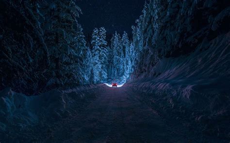 Driving On Secluded Snowy Road Fondo De Pantalla Hd Fondo De