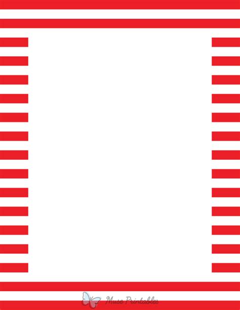 Printable Red And White Horizontal Striped Page Border